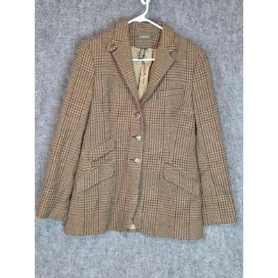 Lauren Ralph Lauren Women's Houndstooth Wool Blazer Jacket Elbow Patches Size 8 - Image 1 of 4