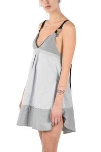 DIESEL D-Giby Women Dress XS Grey Stripe Pattern Sleeveless Flared Logo RRP€150 - Picture 1 of 10
