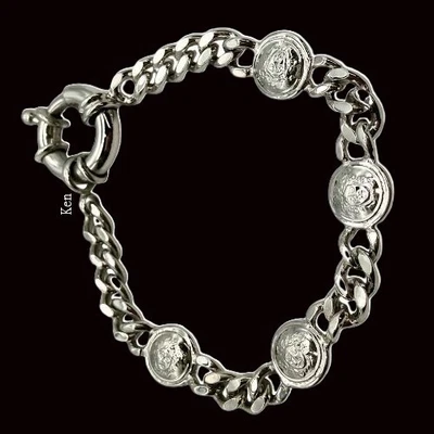 VERSACE GIANNI VERSACE 手镯手镯 MEDUSA 复古奖章图案 4 硬币银色 — 第 1/4 张图片