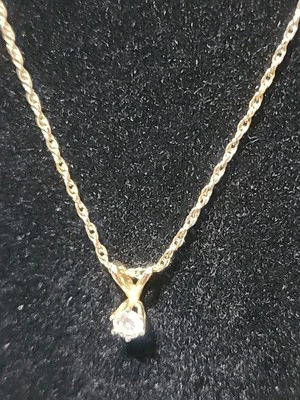 Ожерелье из золота 14 карат с одним натуральным бриллиантом 1/4 карата ИЗЫСКАННОЕ 17 дюймов  - Изображение 1 из 4