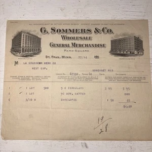 G.Sommers & Co Gen. Merchandise (1910’s) St Paul, MN Invoice - Picture 1 of 5