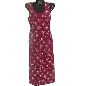 The Vermont Country Store 100% Cotton Burgundy Floral Button Front Corduroy Dre - Picture 1 of 6