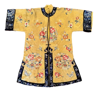 Fine Antique Chinese Embroidered IMPERIAL Yellow SILK ROBE Early - Floral Design - Image 1 of 4