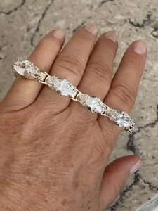 Sterling Silver Large Marquise Cubic Zirconia Bracelet - Picture 1 of 13