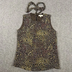 Tory Burch Shirt Womens 8 Brown Leopard Print Sleeveless Halter Neck Tie - Picture 1 of 8