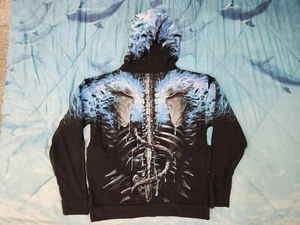 Spiral Direct Hoodie Mens 2x Black Blue Spine & Skulls - Picture 1 of 3