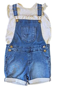 Hudson Kids! Girls 2pc Sleeveless Shirt & Overalls Set Seed Pearl - Picture 1 of 2