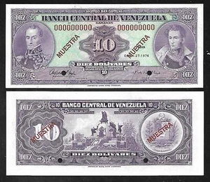 Venezuela - SPECIMEN 10 Bolivares Note - 1976 - P51s2 - UNC. - Picture 1 of 1