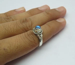 Blue Fire Rainbow Moonstone Ring, 925 Sterling Silver Handmade Ring, Boho Jewels - Picture 1 of 6