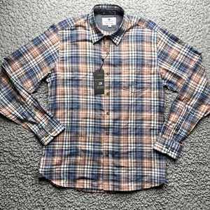 Thread & Cloth Button Down Shirt Mens M Twill Orange Blue Plaid Long Sleeve - Picture 1 of 12