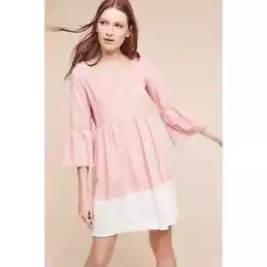 Abito Anthropologie Holding Horses donna 6 Lilibet rosa tinta unita manica a campana - Foto 1 di 12