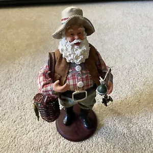 Santa Claus Fisherman With Fishing Pole & Basket Vintage 11" Inch Santa Figurine - Picture 1 of 8