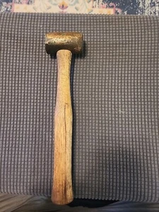 Vintage Temco 2 lbs Brass Hammer Non Sparking Mallet Hickory Handle - Picture 1 of 8