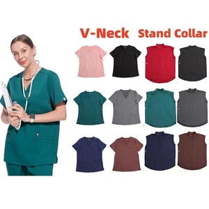 Women Nurse Uniform Suit Women Medical Scrubs Top & Pants V-Neck/Stand Collar - Picture 1 of 29