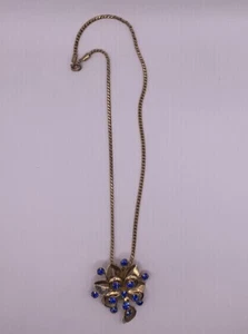 Necklace / Brooches pendant Gold Tone with blue stones flower shape - Picture 1 of 7