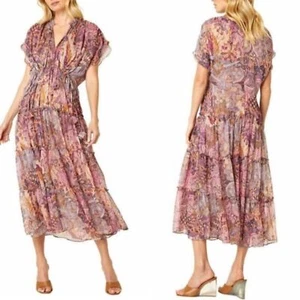 Neu mit Etikett Misa Los Angeles Größe Large Ilya rosa Augusta Batik durchsichtig Boho Midikleid - Bild 1 von 15