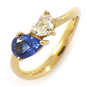 Fine Jewelry Ring Wave Twist Pear Shape Sapphire Heart Shape Diamond 750YG US6 - Picture 1 of 7