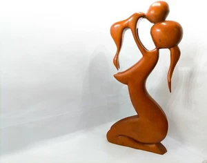 Wood Mother Baby Love Carved Figurine Hand Wooden Figure Statue Sculpture New - Picture 1 of 12
