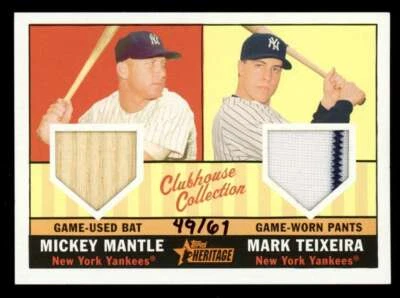 Topps Heritage Clubhouse 2010 doble reliquia Mickey Mantle/Mark Teixeira 49/61  Foto 1 de 2