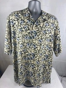 Mens Cutter & Buck Hawaiian Shirt Size L Black Cream Leaf Print Short Sleeve EUC - Picture 1 of 3