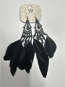 Dramatic Wallis Feather & Chandelier Jewel Earrings New! - Picture 1 of 6