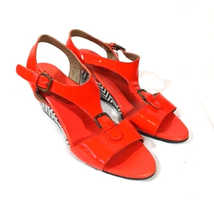 Anyi Lu orange Leder Keilabsatz offene Zehenpartie Slingback Sandalen Schuhe Größe 39 US 8 - Bild 1 von 8