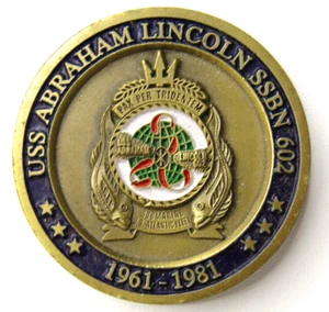 Moneda de desafío submarino USS Abraham Lincoln SSBN 602 1961-1981 de la Marina de los Estados Unidos - Imagen 1 de 8