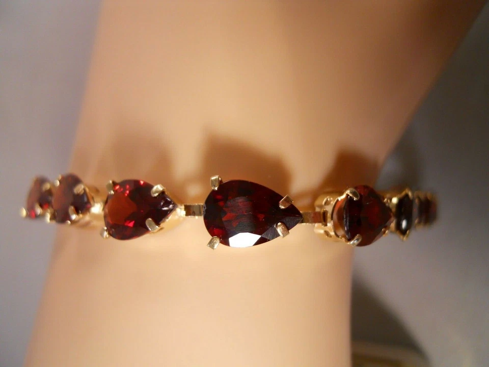 HEAVY CLYDE DUNEIER CID 10K 黄金红色珍珠网眼手链 8" 8.92G — 第 1/4 张图片