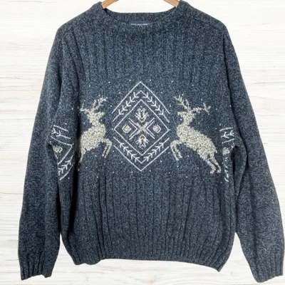 Suéter Roundtree & Yorke Holiday cuello redondo para hombre XL azul negro reno nórdico Foto 1 de 4