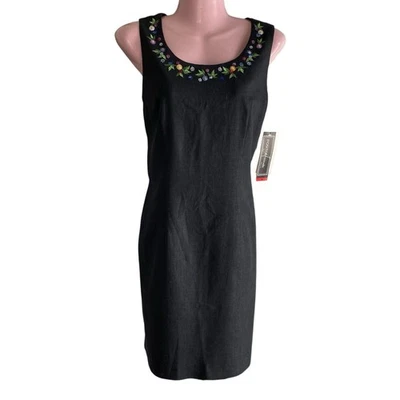 Vintage Y2K 90s Dress Women's Size 8 Petite Black Linen Blend Mini Embroidered - Image 1 of 4
