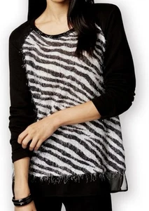 Style & Co. Maglione Pullover Donna Maglia Ciglia, Nero e Bianco Zebra Taglia XL - Foto 1 di 10