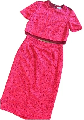40 A. L. C. Bright Red Rose Knit Lace Crop Blouse & Skirt Suit set 8/10 M - Image 1 of 4