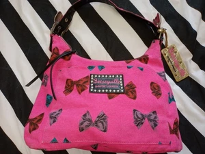 Bolso de Mano Betsey Johnson Betseyville Rosa Denim Diseño Lazos Cremallera Cierre Bolsillos - Imagen 1 de 8