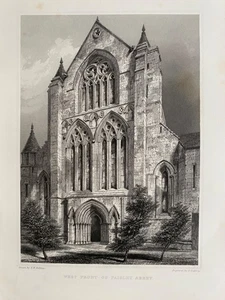 Impresión antigua de 1852; Paisley Abbey, frente W, Renfrewshire después de Billings - Imagen 1 de 2