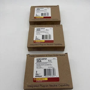 3 PCS Square D HOM120PDF 20A AFCI/GFCI Plug-On Neutral Breakers UL Listed, New - Picture 1 of 8