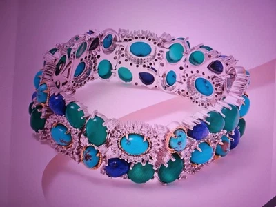 Brazalete tenis Affinity Gems plata 925 turquesa lapislázuli piedras preciosas 6-3/4" nuevo sin etiquetas  Foto 1 de 4