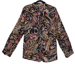 Chico's Additions Colorful Button Up Shirt Size XL/3 Lightweight Long Sleeve Art - Picture 1 of 9
