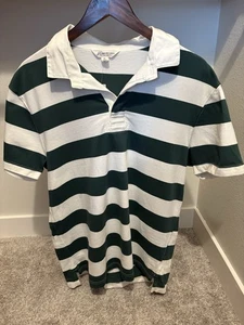 J Crew Rugby Shirt Mens Medium White Green Striped Colorblock Knit Goods - Picture 1 of 4