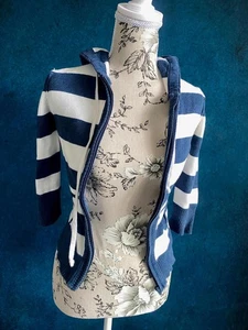 Aeropostale Azul Marino Y2K Babydoll Calce Top Mediano Rayas Cremallera Suéter Sudadera con Capucha - Imagen 1 de 6