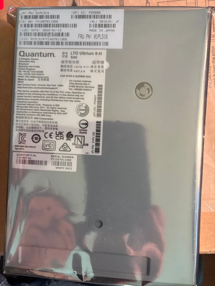 QUANTUM 01PL514 1-07897-01 01PL516 TC-L82AN LTO8 HH SAS INTERNAL  DRIVE LTO-8 - Image 1 of 1
