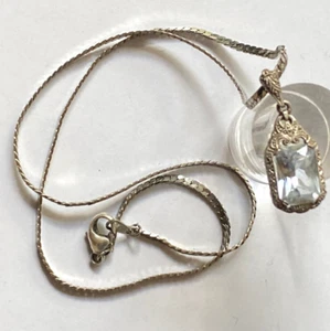 Art Deco - Anhänger mit aquamrinfarbenden Stein 935er Silber + 925er Silberkette - Bild 1 von 6