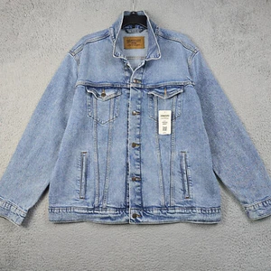 LUCKY BRAND Trucker Jacket Mens XL BLUE OUTDOOR Light Wash Biker Denim NWT - Picture 1 of 16