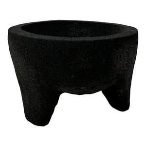 Vintage vulkanischer Lavastein Molcajete Mörser handgeschnitzt Basalt Fußschüssel NUR 6" - Bild 1 von 9