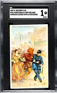 1888 N281 Scene Buchner con poliziotto MARTEDÌ GRAS New Orleans SGC 1 PR molto raro - Foto 1 di 2