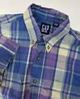 Vintage 90s Gap Shirt Mens L Oversize Blue Plaid Short Sleeve Button Down Grunge