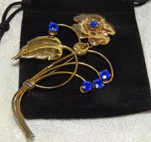 Broche prendedor vintage de vidrio azul relleno de oro años 40 12,4 gr. 4" x 2" - Imagen 1 de 6