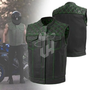 Anaaz Herren Leder Motorrad Weste Touring Adventure Weste Bikerweste grün - Bild 1 von 7