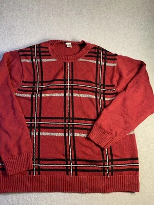Suéter Geoffrey Beene Para Hombres XL Rojo Negro Tejido Argyle Crew Pullover Clásico Años 90 Foto 1 de 4