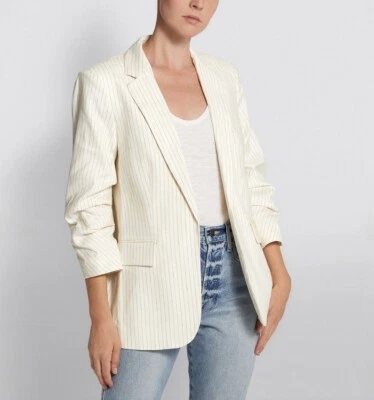 Frame Oversized Cream Stripe Pleated Boyfriend Blazer Size UK S RRP £600 - Image 1 of 4
