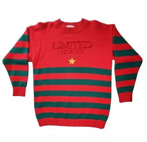 Christmas Sweater Red Green Striped Vintage The Limited - Picture 1 of 6